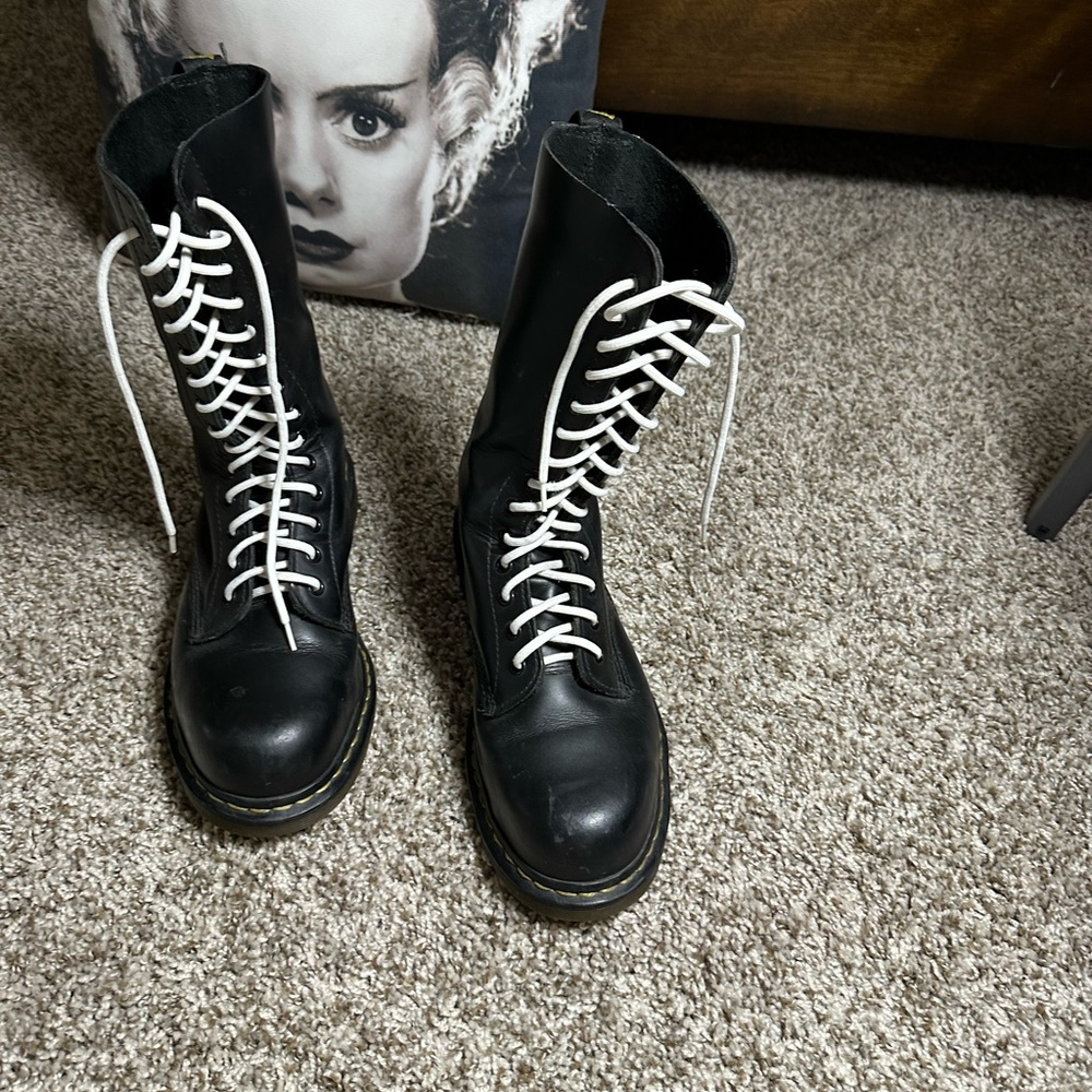 Dr. Martens Black Leather Boots with White Laces